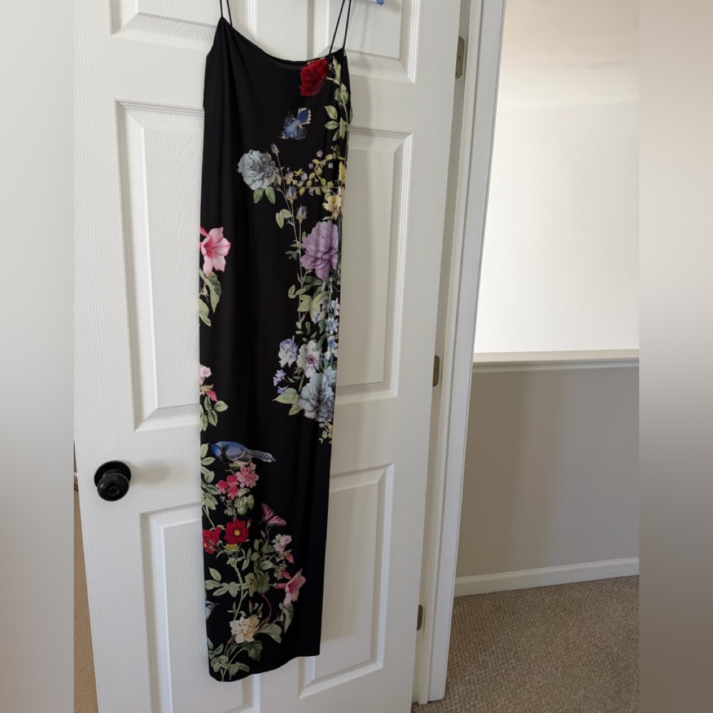 Alice + Olivia Fifu Black Floral Slip Maxi Dress with Multicolor Blooms size 12 - Picture 6 of 10